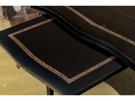 Elegant Louis XV Style Black Lacquered Writing Desk