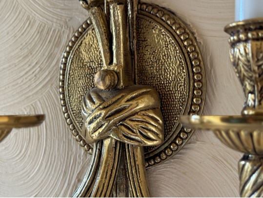 Pair Of French Louis XVI Style Gilt Brass Wall Sconces