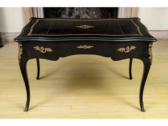 Elegant Louis XV Style Black Lacquered Writing Desk