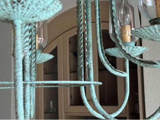 Vintage Six Light Chandelier With Glass Shades