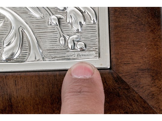 Hazorfim Sterling Silver Inlaid Burled Tea Box