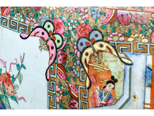 Chinese Export Rose Medallion Porcelain Jardiniere On Wood Stand