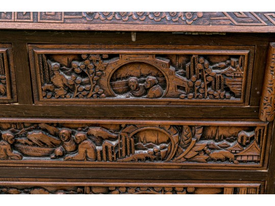 Ornate Carved Chinoiserie Secretary