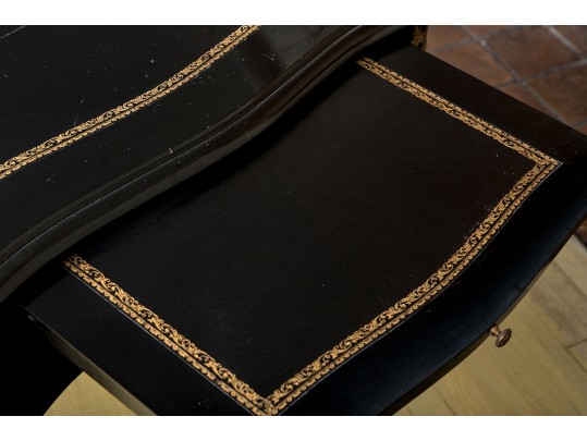 Elegant Louis XV Style Black Lacquered Writing Desk