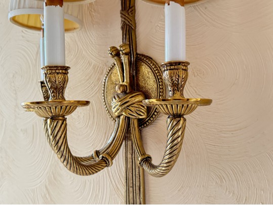 Pair Of French Louis XVI Style Gilt Brass Wall Sconces