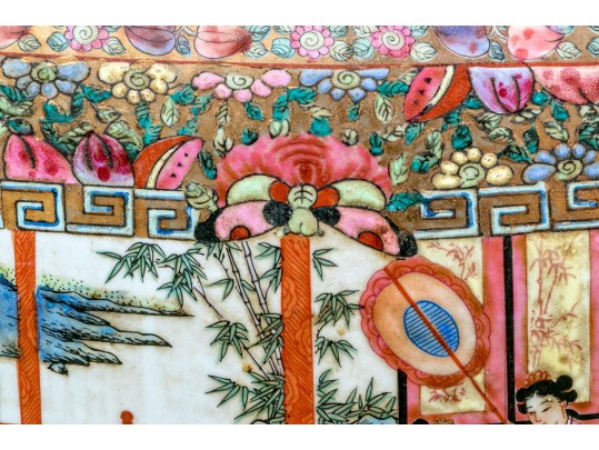 Chinese Export Rose Medallion Porcelain Jardiniere On Wood Stand