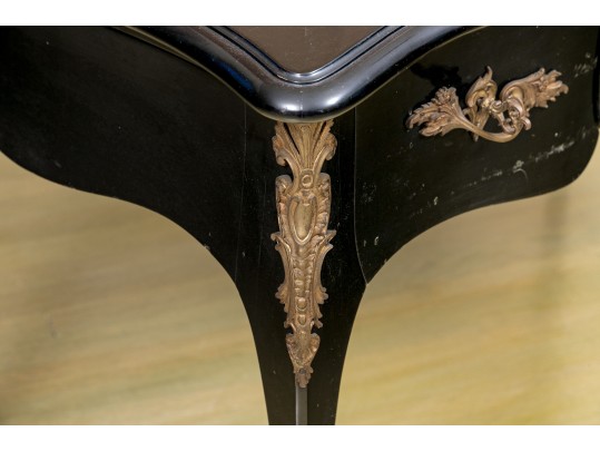 Elegant Louis XV Style Black Lacquered Writing Desk