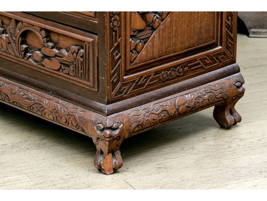 Ornate Carved Chinoiserie Secretary