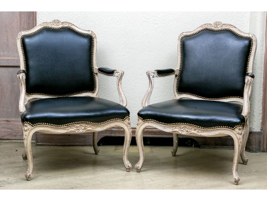 Pair Of Yale Burge Quality Leather Upholstered Fauteuils