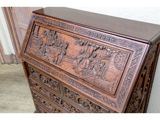 Ornate Carved Chinoiserie Secretary