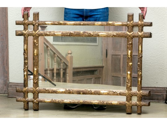 Antique Faux Bois Hand Carved And Gold Leaf Wall Mirror 