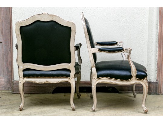 Pair Of Yale Burge Quality Leather Upholstered Fauteuils