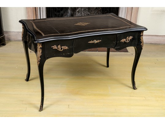 Elegant Louis XV Style Black Lacquered Writing Desk