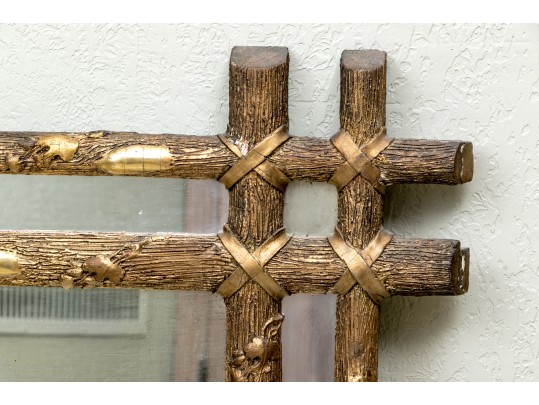 Antique Faux Bois Hand Carved And Gold Leaf Wall Mirror 