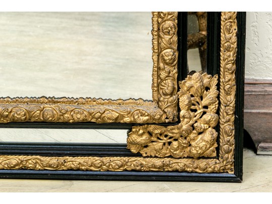 Lavish Dutch Style Brass And Carved Wood Mirror