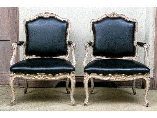 Pair Of Yale Burge Quality Leather Upholstered Fauteuils