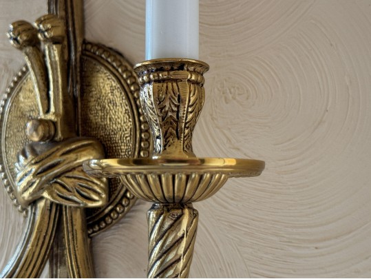 Pair Of French Louis XVI Style Gilt Brass Wall Sconces