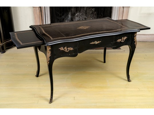 Elegant Louis XV Style Black Lacquered Writing Desk