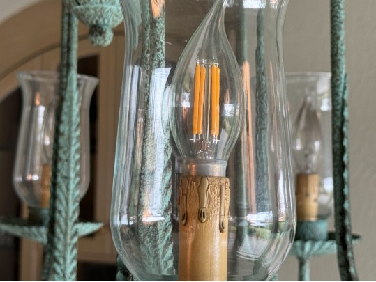 Vintage Six Light Chandelier With Glass Shades