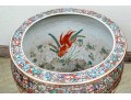 Chinese Export Rose Medallion Porcelain Jardiniere On Wood Stand