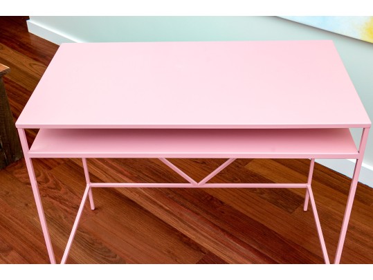 Chic Pink Finished Heavy Steel Desk With Leisuremod Lucite Desk Chair