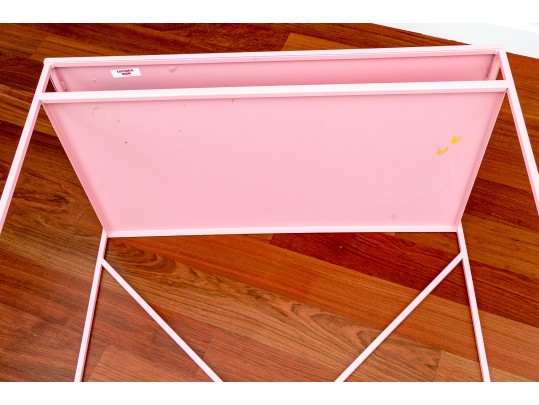 Chic Pink Finished Heavy Steel Desk With Leisuremod Lucite Desk Chair