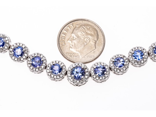 14K White Gold Line Necklace With Iolite And Diamonds