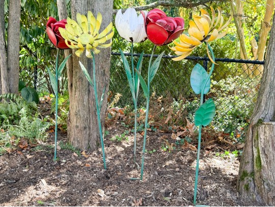 Collection Of Five Vintage Painted Tole Garden Flowers