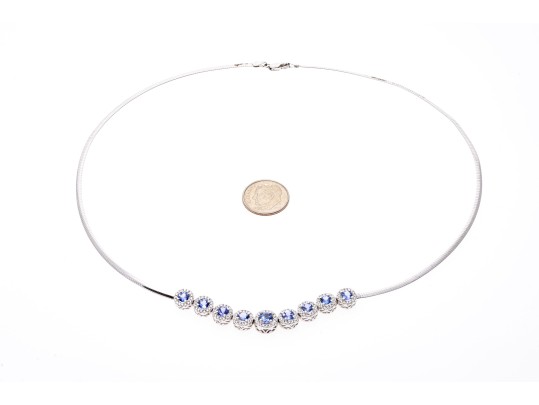 14K White Gold Line Necklace With Iolite And Diamonds