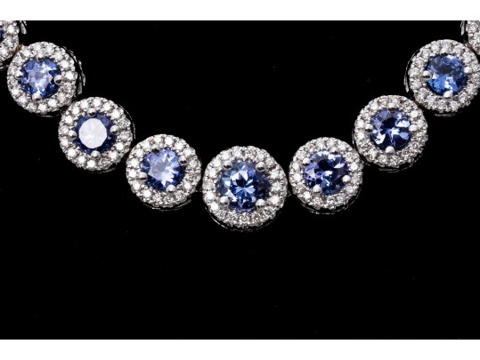 14K White Gold Line Necklace With Iolite And Diamonds