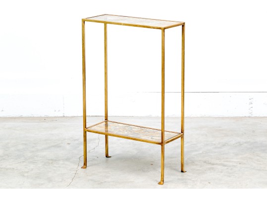 Vintage Gilt Metal And Glass Tiered Occasional Table