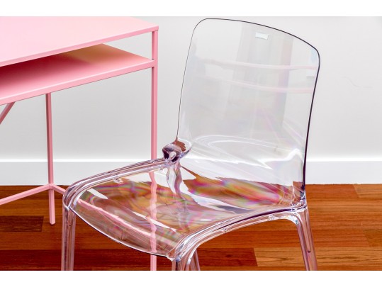 Chic Pink Finished Heavy Steel Desk With Leisuremod Lucite Desk Chair