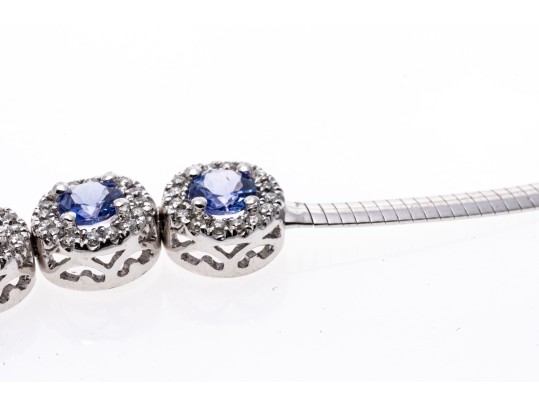 14K White Gold Line Necklace With Iolite And Diamonds