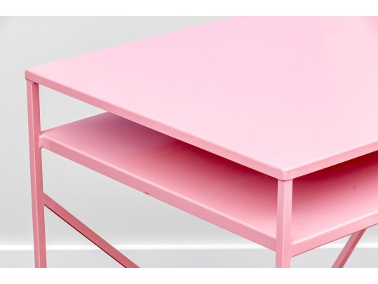 Chic Pink Finished Heavy Steel Desk With Leisuremod Lucite Desk Chair