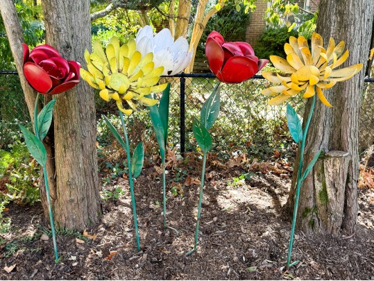 Collection Of Five Vintage Painted Tole Garden Flowers