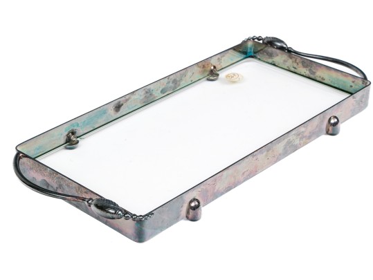 Vintage Silverplate Trimmed Glass Serving Tray