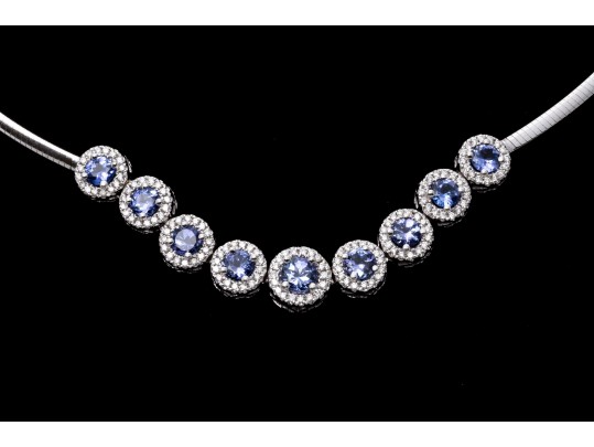 14K White Gold Line Necklace With Iolite And Diamonds