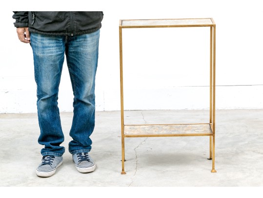 Vintage Gilt Metal And Glass Tiered Occasional Table