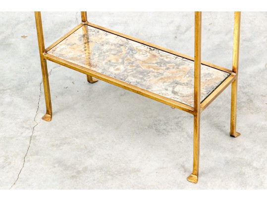 Vintage Gilt Metal And Glass Tiered Occasional Table
