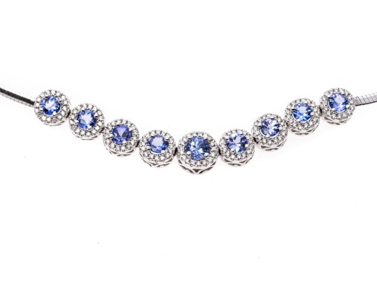 14K White Gold Line Necklace With Iolite And Diamonds