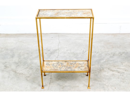 Vintage Gilt Metal And Glass Tiered Occasional Table