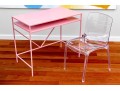 Chic Pink Finished Heavy Steel Desk With Leisuremod Lucite Desk Chair