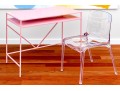 Chic Pink Finished Heavy Steel Desk With Leisuremod Lucite Desk Chair