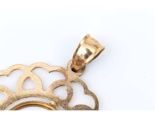 14k Yellow Gold Striking Diamond Cut Wide Bezel Coin Holder (without Coin)