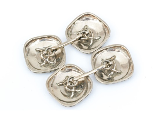 14k White Gold Elegant Vintage Patterned Rounded Square Cufflinks, Loose Links Style
