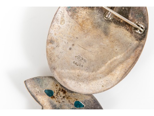 Beautiful Sterling Silver, Blue Topaz And Black Onyx Brooch/pendant And Earrings Set