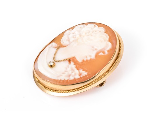 14k Yellow Gold Pretty Small Simply Framed Cameo Brooch/pendant