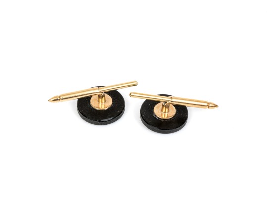 14k Yellow Gold Pair Of Black Onyx Shirt Studs