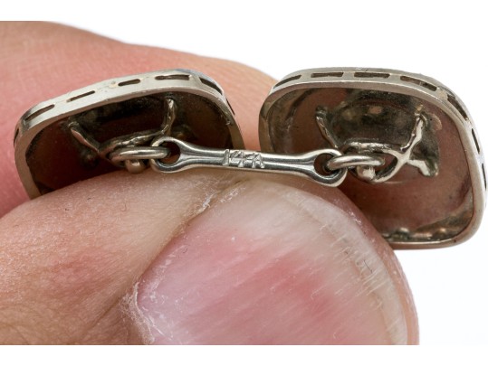 14k White Gold Elegant Vintage Patterned Rounded Square Cufflinks, Loose Links Style