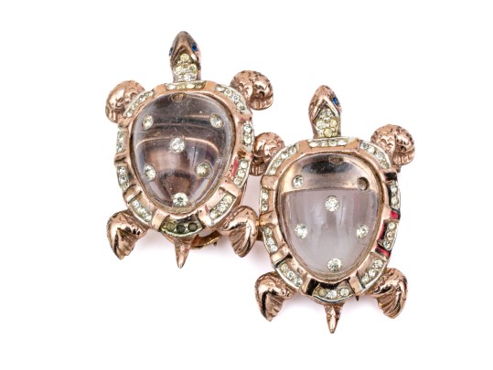 Coro Duette Fabulous Sterling Silver And Rose Vermeil Double Turtle Brooch/dress Clips